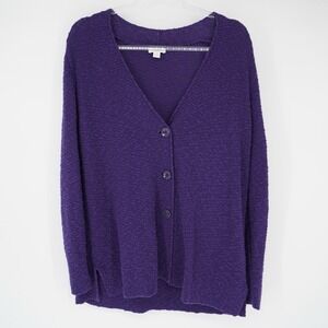 J Jill Women's Knit Button Long Sleeve V Neck Purple Cardigan Large Casual